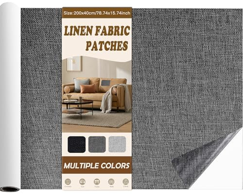 Fondlife Leinen Stoff Patches Selbstklebend,Leinenstoff Reparatur Patch Self-Adhesive,Sofa Reparatur Patches,Leinen Stoff Reparatur Flicken für Leinenkleidung,Autositze (Dunkelgrau, 200 * 40cm)