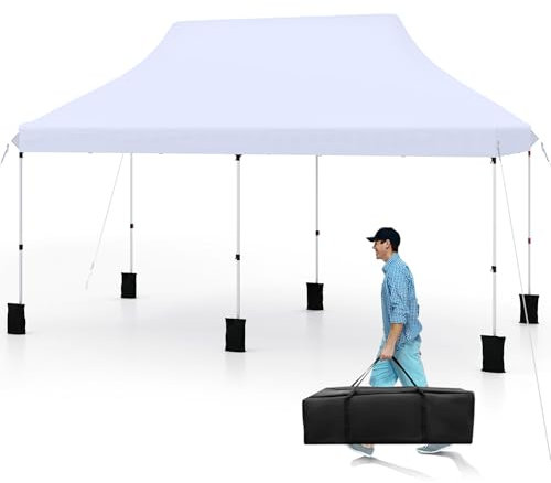 COSTWAY Carpa Plegable 3x6m, Pergolas de Jardin Pop UP, Protección UV 50+ Impermeable, Bolsa de Transporte, Cenadores Pabellón Jardin Exteriores, 6 Sacos de Arena (Blanco)