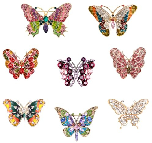 Ucubwfu 8pcs Butterfly Brooch, Insect Pin, Rhinestone Color Brooch，Women Pin For Formal Dating Occasion