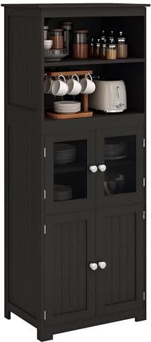 HOMCOM Alacena de Cocina con 4 Puertas y 2 Estantes 60x30x162 cm Negro