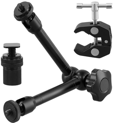 QWORK® Brazo articuladode 10 pulgadas con soporte de zapata fría y abrazadera tipo cangrejo con rosca de 1/4 y 3/8: ideal para cámara, monitor, luz LED y más
