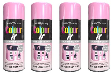 SDMAX Bubblegum Pink Spray Paint, Gloss Finish, Quick Drying, Long Lasting, Non-Cracking, Easy To Use, Lightweight And Portable, Interior And Exterior Use, 400ml (4PCS)