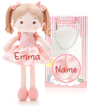 LeyaDoll Muñeco de tela blandito personalizado (40 cm) – Muñeco de peluche lavable, mi primer muñeco bebé para niñas de 1 año, regalo de cumpleaños y bautizo, regalo para bebé Sweetheart-Girl-Light