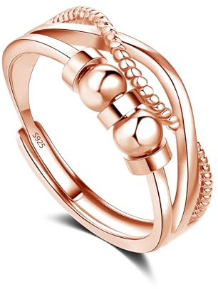 Glintara 925 Sterling Silber Anxiety Ring für Damen - Einstellbarer Kreuz Anti-Stress Spinner mit Perlen, Unendlichkeit Wellen Design, Unisex Stimmungsring