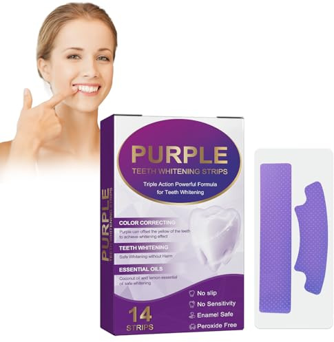 Tiras Blanqueadoras De Dientes Púrpura - 14 Piezas, Blanqueamiento Dental Instantáneo Para Dientes Sensibles, Fórmula Púrpura Correctora De Color, Elimina Manchas Profundas Rayas Moradas Y Blancas