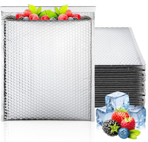 STARVAST 25 Pack Thermal Bubble Mailer, 11 X 15 Inch, Foil Insulated Mailers for Cold Shipping, Foil Mailing Envelopes Padded Envelopes Waterproof for Food, Cosmetics