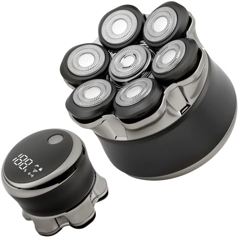 Carehabi Rasoio Testa Calva Uomo, IPX6 Impermeabile, Ricaricabile, Interfaccia Type-C, Testina Flottante Magnetiche 7D, Facile da Pulire, Autonomia Fino a 120 Minuti