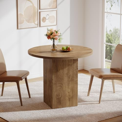 Tribesigns Mesa de Comedor Redonda pequeña para 2 Personas, Mesa de Comedor Circular de 80 cm con Pedestal Acanalado de Madera para Espacios pequeños, Comedor, Cocina, apartamento, marrón