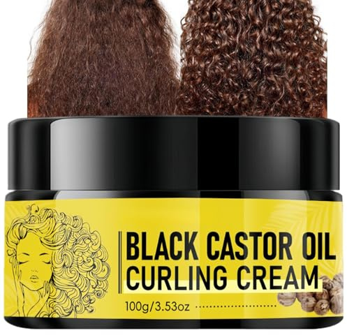 100ML Black Castor Oil Curling Cream,Styling Hair Cream for All Hair Types,Lightweight Hair Moisturiser & Conditioner,Hair Cream for Men & Women,Black Castor Oil Formula for Soft Curls,Easy to Use