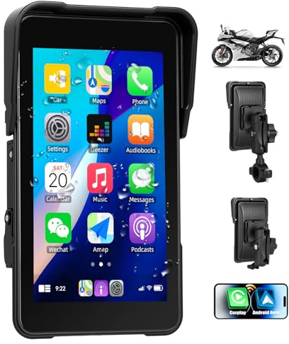 SIXWIN Écran Vertical Moto Carplay – 5 HD Tactile, Autoradio Moto avec CarPlay sans Fil & Android Auto, IP68 Totalement Étanche, Double Bluetooth, GPS Moto, Commande Vocale Siri/G00gle Assistant