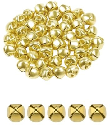 Golden Jingle Bells 100 Pack, Small Metal Craft Bells 12mm | Non-Fade Vacuum Coated Finish for lasting shine on Christmas trees, wreaths, and garlands.