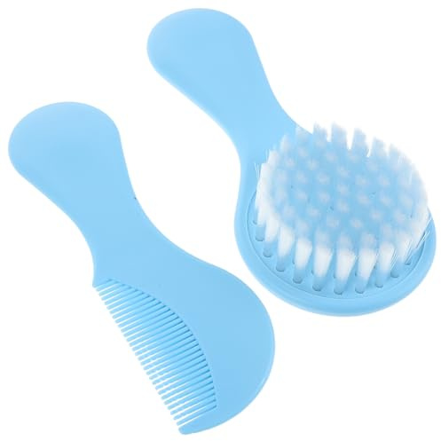 Mobestech Ensemble Brosse et Peigne pour -Né Bleu Ciel Brosse à Poils Doux pour Cuir Chevelu Sensible Peigne de Toilettage pour Nourrissons Kit de Soin Bébé Polyvalent pour Brossage