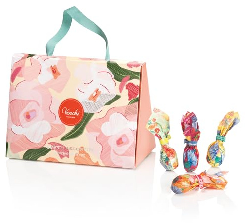Venchi - Borsina Regalo Camelia, 200 Gr, 17 Cioccolatini assortiti con Frutta Secca Intera, Senza Glutine, Collezione Primavera Venchi, Idea Regalo Festa della Mamma