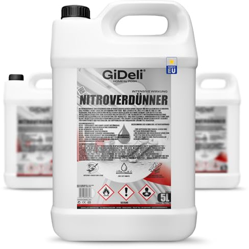 GiDeli Nitroverdünner 3 x 5L - Leistungsstarke Universeller Nitroverdünnung zum Reinigen von Pinseln und Malwerkzeugen - für Farben und Lacke - für Werkstatt- und Renovierungsarbeiten