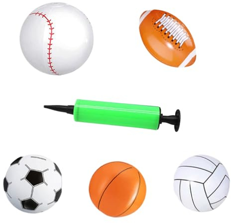 Inflatable Ball Set, 5X Beach Ball Bulk, Pump Included Component, Outdoor Sports Activity Supply, Bouncy Toy Accessory, Kids Boys Girls Adults Entertainment Organizer