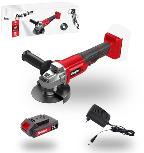 Energizer Smerigliatrice angolare senza fili 20 V – 8000 RPM, disco 125 mm, alloggiamento di protezione, interruttore di sicurezza, batteria 20 V e caricatore inclusi