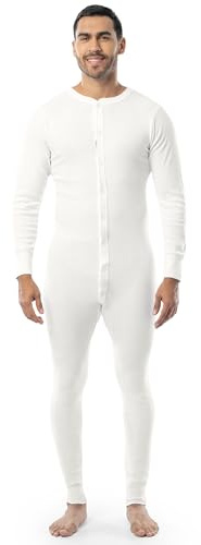 Indera Men's Cotton Rib Knit Union Suit, White, Large