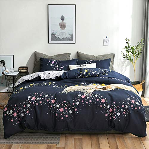 Odot Bettwäsche Bettbezug Set 3 TLG, Star Bettwäsche-Set 3 Teilig Mikrofaser Wende Weiche Atmungsaktive mit Bettbezug Kissenbezüge Babybett Kinder Mädchen Junge (180x220cm,Rosa weiß)