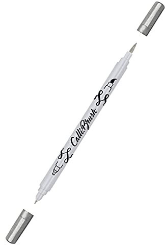 ONLINE Calli.Brush Pen mit Double-Tip Metallic Silver, Pinsel- und Kalligraphie-Spitze, Handlettering Brush-Pen, bunte Bullet-Journal Stifte, Kalligrafie-Stifte