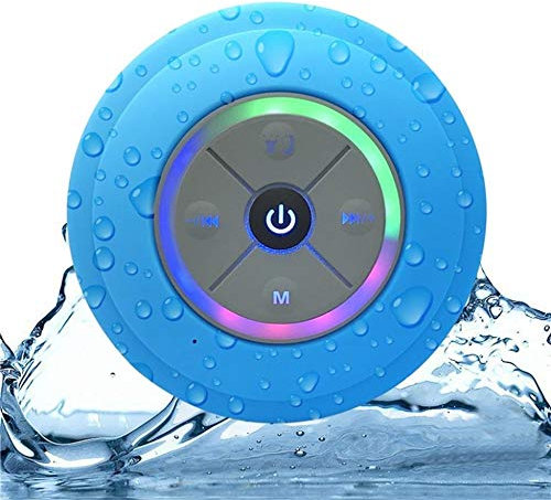 JUSTOP Rainbow LED Bluetooth Shower Speaker With FM Radio, IP67 Portable Fully Waterproof, Hands-Free Speakerphone. Rechargeable Using Micro USB, Perfect Speaker for Golf, Beach, Shower & Home (Blue)