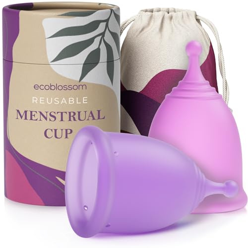 Ecoblossom Coppette mestruali riutilizzabili a prova di perdite - Silicone di grado medicale, sostenibile, ecologico. Confezione da 2 coppette mestruali piccole, capacità 22 ml