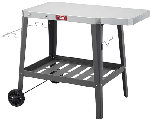 Feasto 2-Étagère Desserte de Jardin avec Table d’Appoint Pliable,Gris | Chariot de Barbecue avec Plateau en Acier Inox, Idéal pour BBQ dans le Jardin et la Terrasse, 95 x 67 x 80 cm