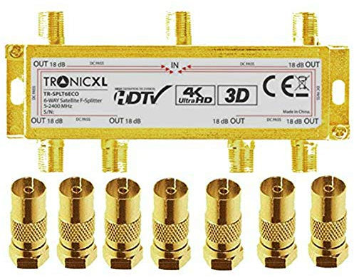 TronicXL 6-Fach 4K Premium Koax Antennenverteiler HD 3D Verteiler Weiche Splitter zb für kompatibel mit DVBT DVBT2 DVBC SAT Unicable Kabelfernsehen PYUR Telecolumbus Primacom Vodafone Unitymedia UKW
