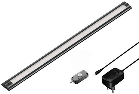ledscom.de LED-underskåpsarmatur SIRIS svart matt med strömförsörjning och rörelsedetektor platt, 50cm, 655lm, vit