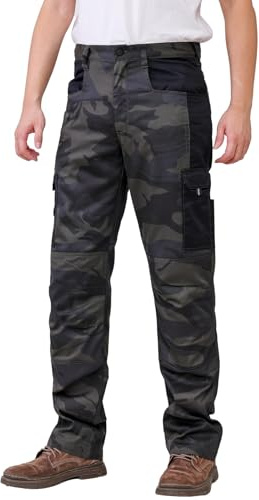 WORK IDEA Pantalones de Trabajo Camuflaje Hombre - Refuerzo en Rodillas con Bolsillos Internos y Corte Ergonomico