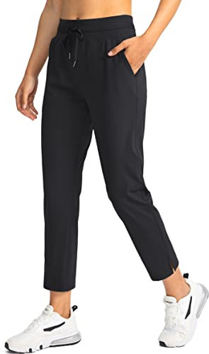 Soothfeel Women's Pants with 4 Pockets 7/8 Stretch High Waisted Sweatpants Travel Athletic Work Golf Pants for Women(Black, Medium)