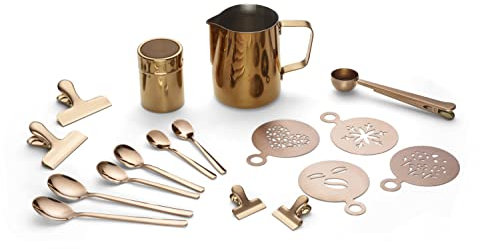 Echtwerk Juego de café (23 unidades, 600 ml, 4 espresso, 4 capuchino, 4 cucharas de café de 600 ml, 4 pinzas para café y 4 plantillas de café, cucharas de café y cobre