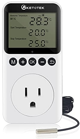 KETOTEK Digital Day/Night Temperature Controller 120V, Thermostat Outlet Plug with Timer, Thermostatic Outlet Switch 110V with 3m Sensor for Reptile Terrarium Greenhouse, Heating/Cooling Temp Control
