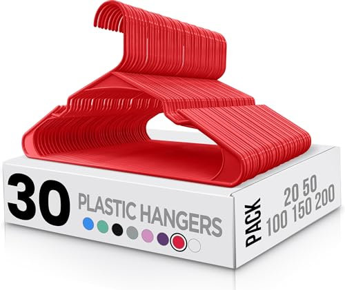 Utopia Home 30er-Pack Kunststoffbügel Platzsparende, langlebige Bügel mit Schulterrillen, rot