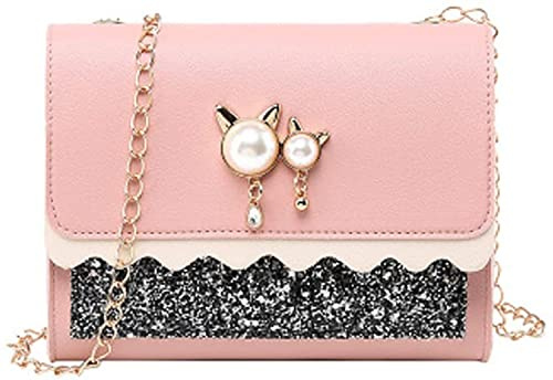 Hjkiopc Petite chaîne sac à bandoulière pour femme,Sac à Bandoulière Femme,Sac Bandoulière Tendance,Epaule Crossbody Sac à Main Téléphone Shoulder Bag,pour Enfants,Femme,Filles(Chat-Rose)