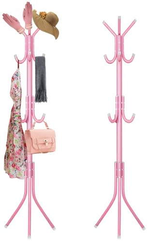 Swpeet 1 Pack 68'' Coat Rack, Freestanding Hat Rack, Clothing Rack, Metal Coat Tree Stand Kit Contains 11 Hook 2 Tube 22 Pipe Sleeve 22 Screw 22 Gasket 1 Pipe Plug 1 Hex Wrench for Jacket, Bag, Pink
