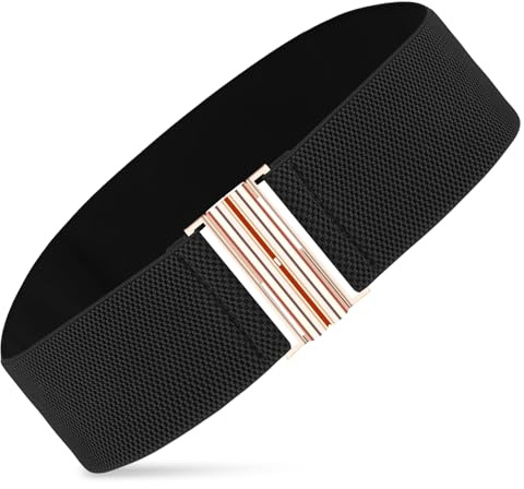 Andibro Large Ceinture Élastique pour Femmes, Extensible pour Dames Robe Boucle Vintage Cinch Ajustable (Noir)