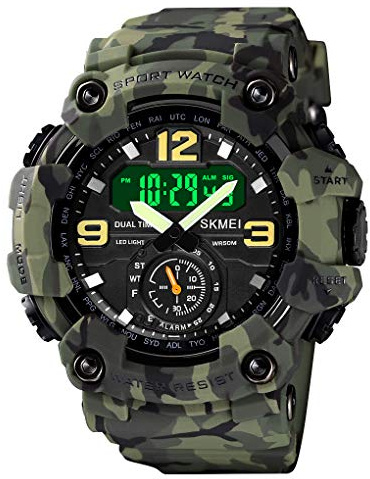 IJAHWRS Orologio mimetico da uomo, con quadrante grande, multifunzionale, impermeabile, antiurto, orologio sportivo per uomo, Verde mimetico., Orologio sportivo Big Face orologi da uomo stile militare