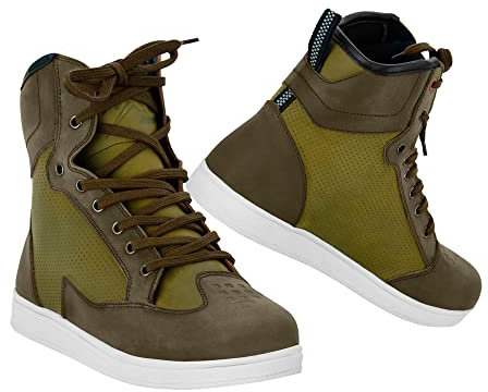 Vaster Moto Motorradstiefel für Herren, Mikrofaser, wasserdicht, urbaner Gebrauch, Verstärkung, Gangschaltung, Schutzstiefel, Sneaker, Motorradschuhe, rutschfeste Gummisohle, CE-zertifiziert, braun,