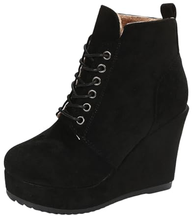 Briskorry Botines de cuña para mujer, botines de cuña para mujer, botas cortas de plataforma alta, botas con cordones, cómodas, botas de cuña para invierno, cálidas, M1 Negro, 41 EU
