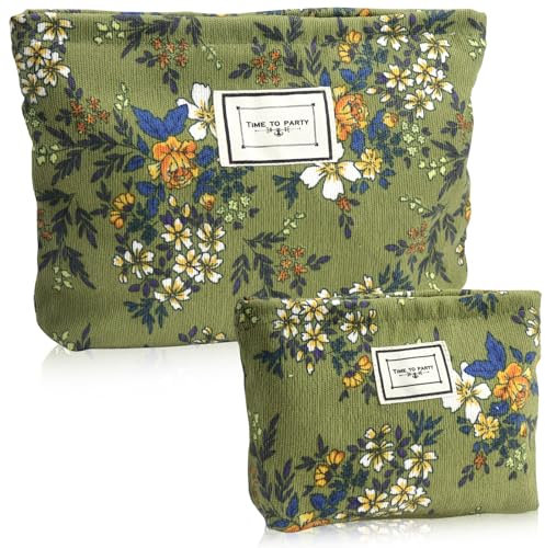 Kosmetiktasche Kulturtasche Make up Tasche Reise Waschtasche Cord Make up Organizer Waschbeutel Klein Kulturbeutel Schminktasche Multifunktionaler Kosmetikbeutel Set für Damen Mädchen Dunkelgrün