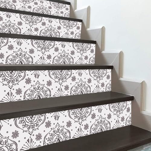 ANHUIB 6 Pcs Self Adhesive Stair Stickers,Stair Riser Decals,Stairway Wallpaper,Staircase Sticker,Kitchen Bathroom Tile Wallpaper,Stairs Steps Decoration,Vintage Wallpaper Mural Home Decor,18×100