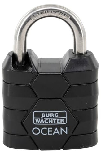 BURG-WÄCHTER Vorhängeschloss, Vorhangschloss mit 2 Schlüsseln, 4,8 mm Bügelstärke, Seewasserfest, Massiver Messingkörper, Doppelt Verriegelt, Ocean 490 Ni 30 SB, Schwarz