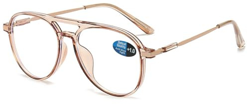 ABETOS Pilot läsglasögon män kvinnor blått ljusfilter retro mode pilotglasögon pilotglasögon med läshjälp synhjälp full kant datorglasögon med sikt