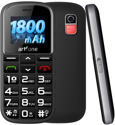 artfone CS182 Noir - GSM Téléphone Senior Portable Débloqué avec Grandes Touches丨Bouton SOS丨Double SIM丨Lampe Torche et Station de Charge丨Radio FM丨Téléphone Portable Personnes Agées丨Bluetooth丨1,8''