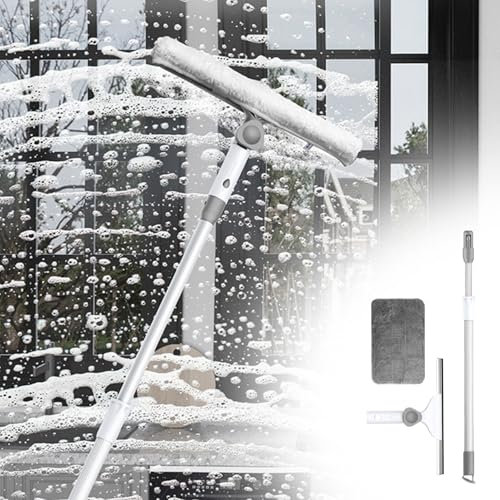 Raclette Vitre Professionnel,Nettoyeur De Raclette Vite avec Télescopique Manche 200cm,Angle réglable raclette 45cm,pour Vitre Fenêtre Douche Voiture (A)