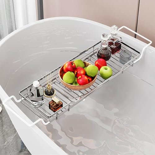 Bandeja de bañera de lujo con divisor extensible y soporte para libros, organizador de ahorro de espacio para relajarse en el baño