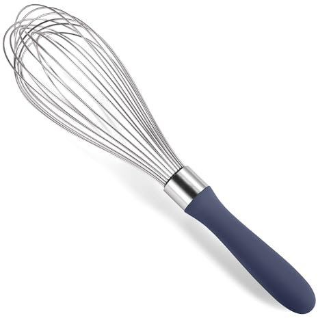 Doosu Batidor de globo: Batidor de cocina de acero inoxidable 18/8 para cocinar, batidor manual con 12 alambres resistentes y mango de silicona antideslizante para batir y mezclar (30cm, Azul Noche)