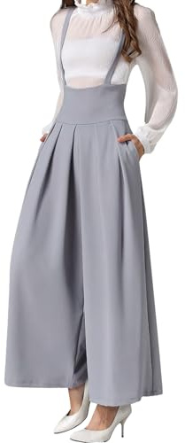 MGizo DtiSpectrum Pantalón de Pierna Ancha para Mujer con Tirantes - Cintura Alta, Elegante Pantalón con Tirantes Finos y Bolsillos, Mono con Peto Cropped con Pliegues