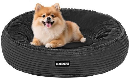 HMTOPE Hundebett Kleine Hunde, Katzenbett Waschbar, Kuscheliges Hundekissen, Rund Cord Hundekorb, Donut, Hundesofa, Abnehmbar und rutschfest, Ø 60 cm, Dunkelgrau