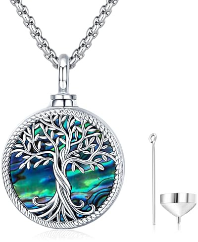 Odinstone Colgante Urna 925 Plata Collar Cenizas Arbol de La Vida Medalla Joyas Funerarias Regalo Conmemorativas Perro Humanas Hombre Mujer